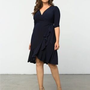 Kiyonna Whimsy Wrap Dress in Navy Size 1X NWT